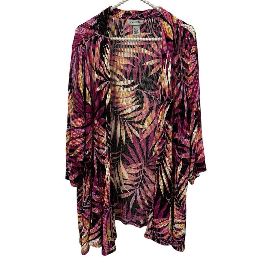 Catherines Womens Beachy Floral Open Cardigan Size 1X 18/20 Coastal Artsy Travel